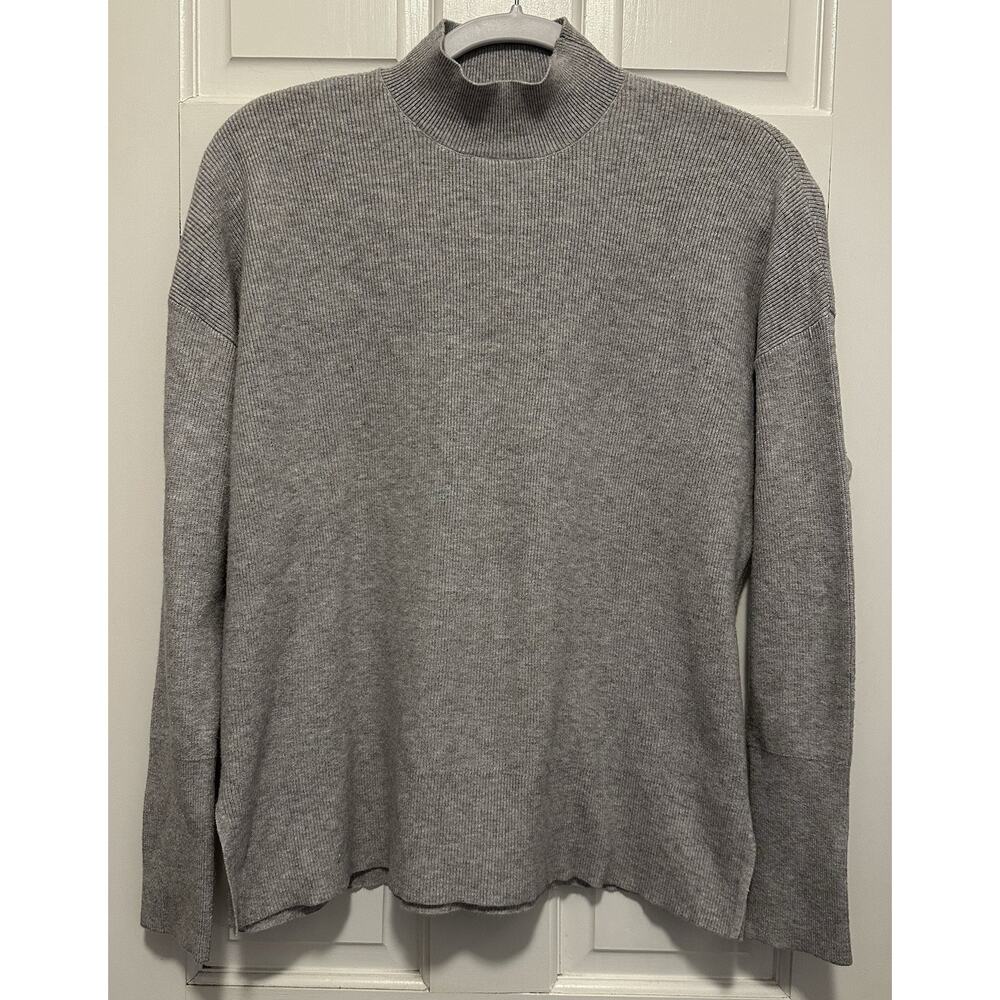 Joan Vass New York Gray Rib Knit Mock Neck Sweater L Relaxed Minimalist
